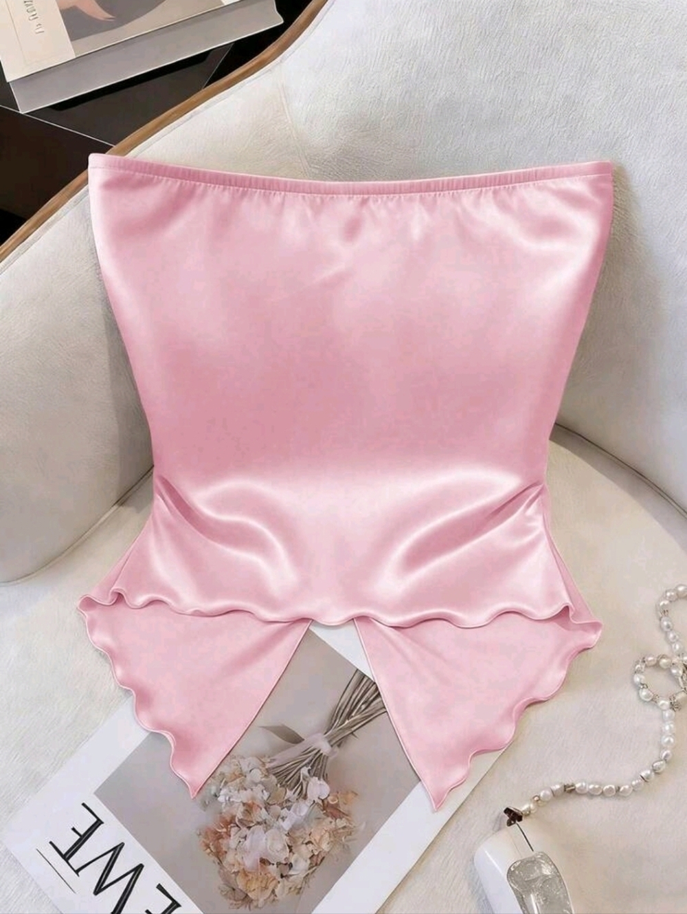 GlowEve Strapless Knotted Satin Blouse - Picture 2 of 7